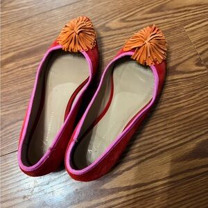 Anthropologie 8.5 Pointed Suede Red Pink Orange Women's Flats